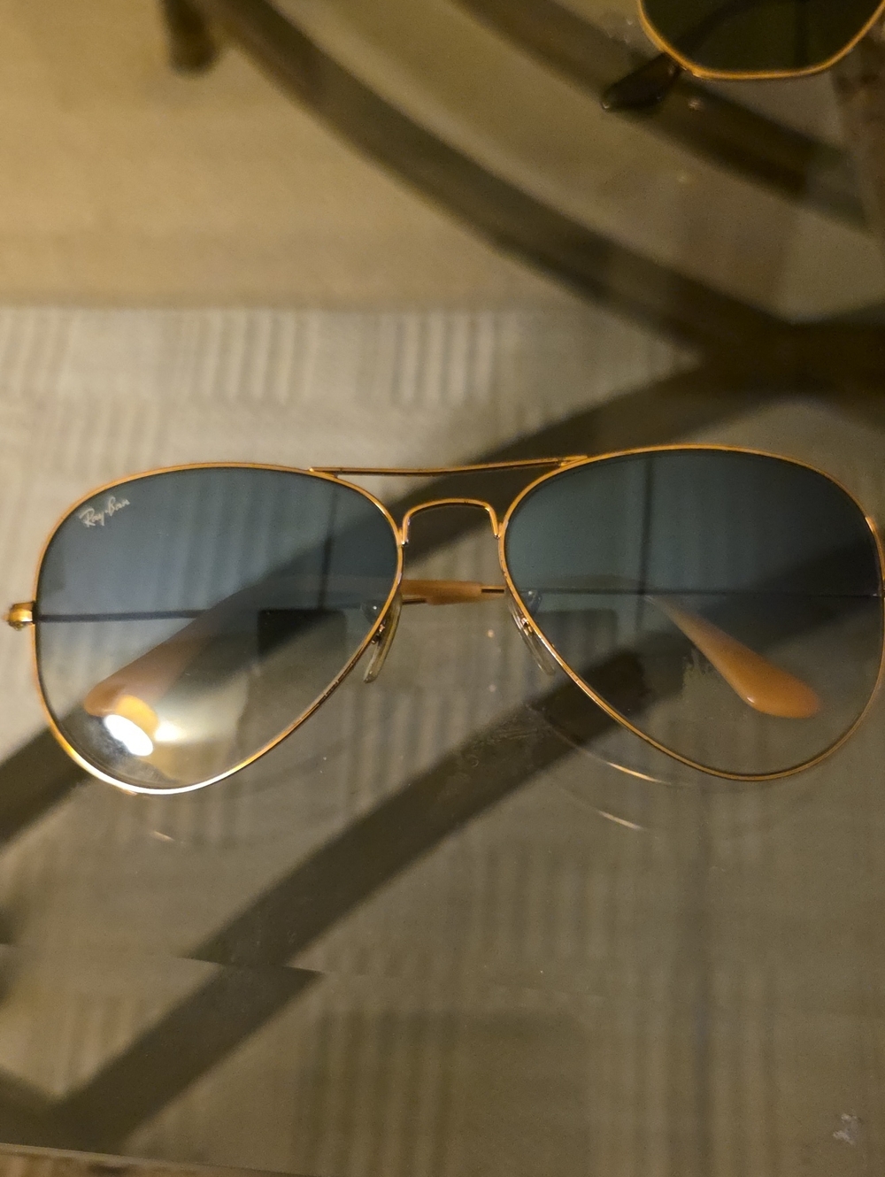 Ray-Ban Gold Frame Aviator Sunglasses with Blue Lens